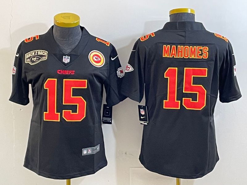 Women Kansas City Chiefs 15 Mahomes Black 2025 Nike Vapor Limited NFL Jersey style 4